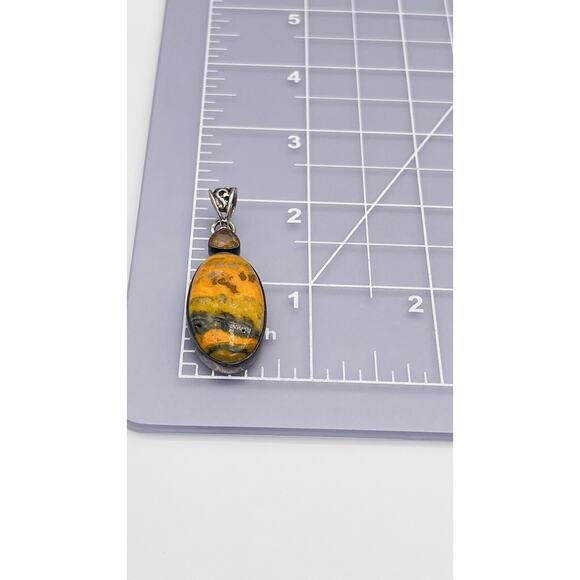 Bumblebee Jasper Oval Pendant Only Sterling Silver 925 With Yellow Tourmaline - Picture 8 of 9